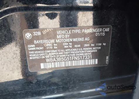 2015 BMW 328I xDrive из США, поврежденный, VIN WBA3B5G51FNS17331